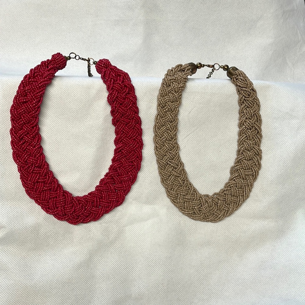 Two braided beaded necklaces